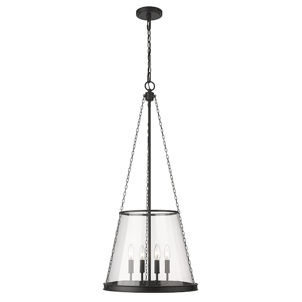 Z-Lite Prescott 4 Light Pendant, Matte Black & Clear 341P18-MB - main